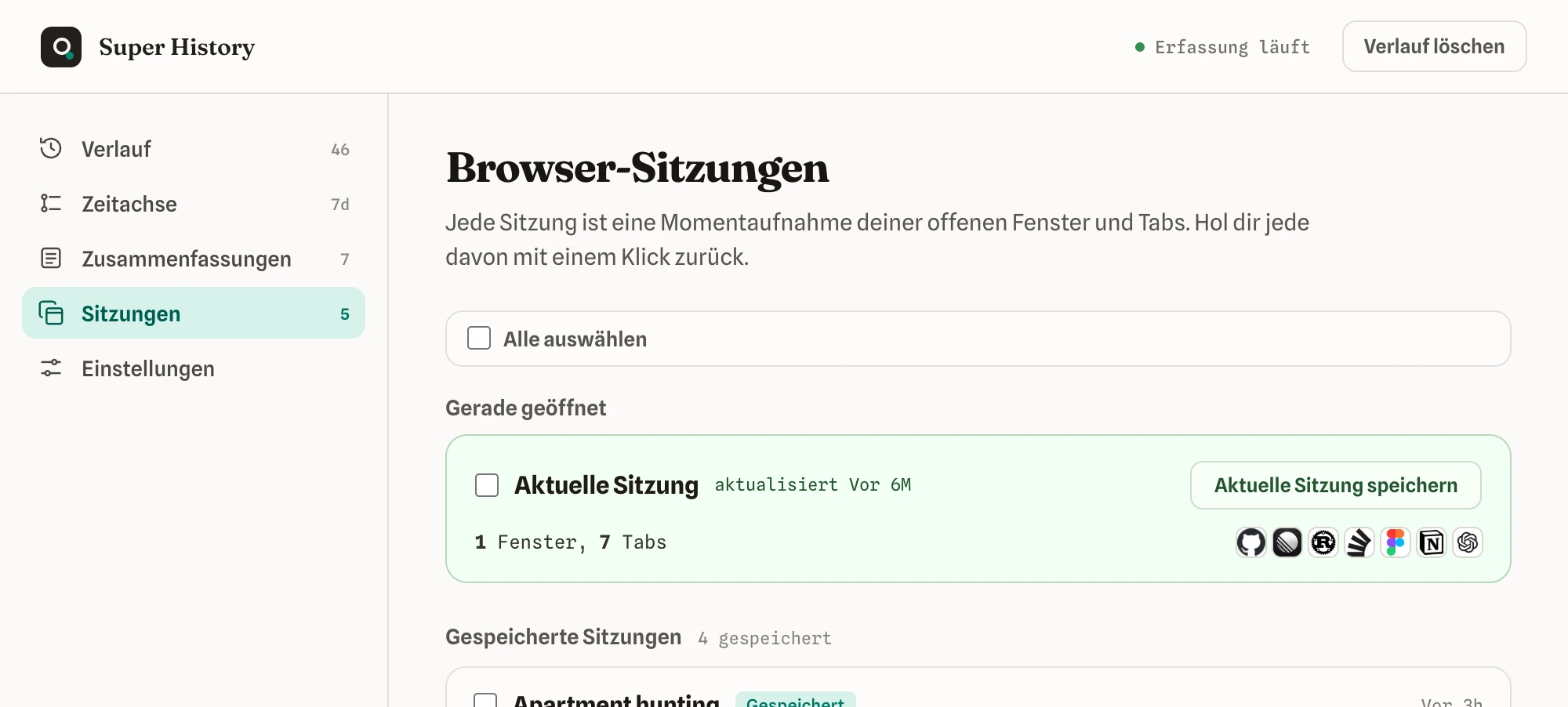 Gespeicherte Browser-Sitzungen, die du mit einem Klick wiederherstellst