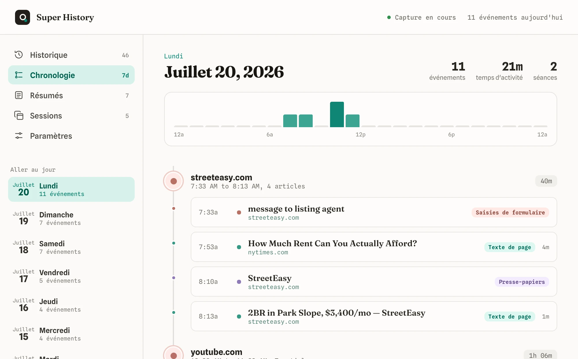 Une chronologie, jour par jour, de tout ce que vous avez consulté